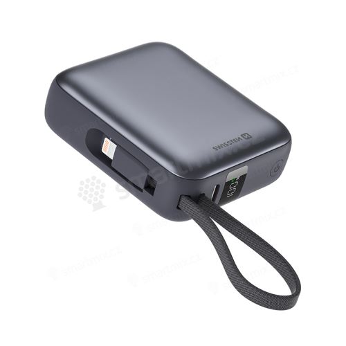 Extrení baterie SWISSTEN Powerbank - integrované kabely Lightning a USB-C - 10000 mAh - šedá