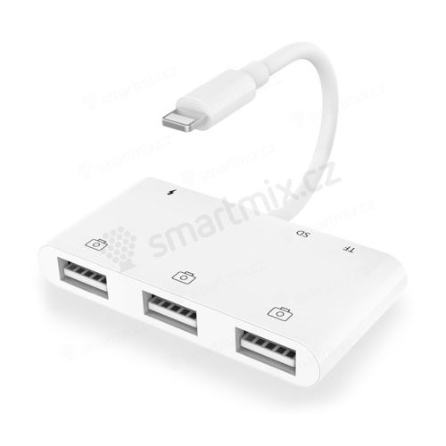 Přepojka / adaptér Lightning na SD + Micro SD + 3x USB-A + Lightning