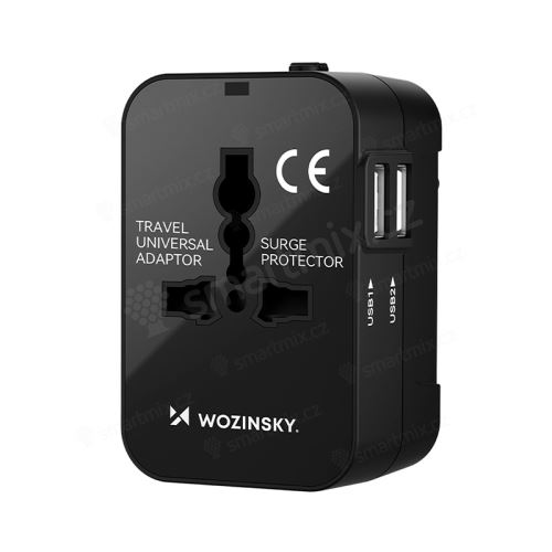 Cestovní adaptér WOZINSKY - EU / US / AUS / UK + 2x USB-A - 24W - černý
