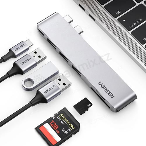 Přepojka / adaptér / rozbočovač UGREEN - 2x USB-C na 3x USB-A + USB-C + HDMI - šedá