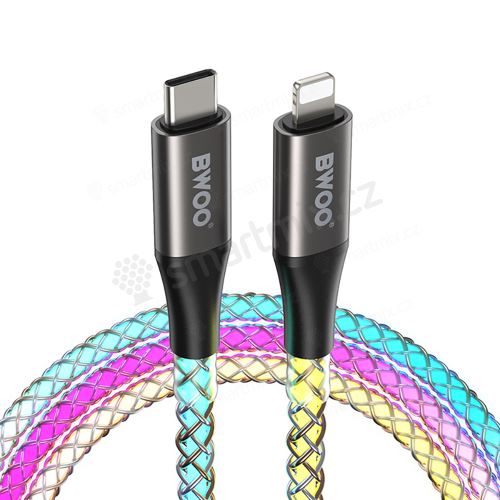 Synchronizační a nabíjecí kabel BWOO USB-C / Lightning - RGB svíticí - 2m