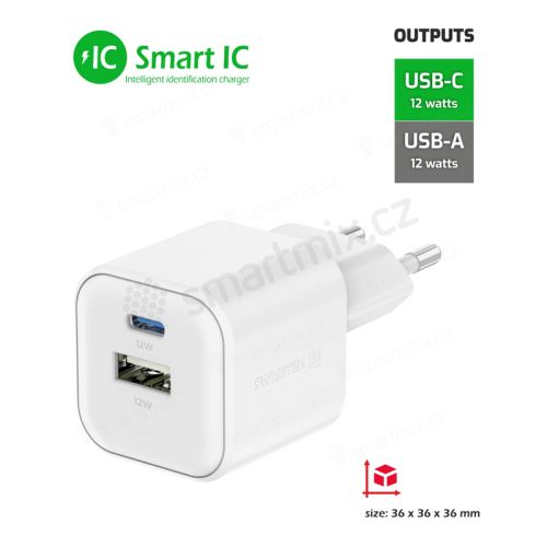 12W EU adaptér / nabíječka SWISSTEN Smart IC - mini provedení - USB-C + USB-A