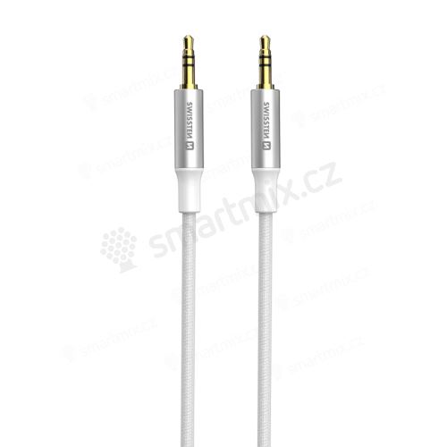 Propojovací audio kabel SWISSTEN Textile 3,5mm jack - samec / samec 3 pin - 1,5m - tkanička - bílý
