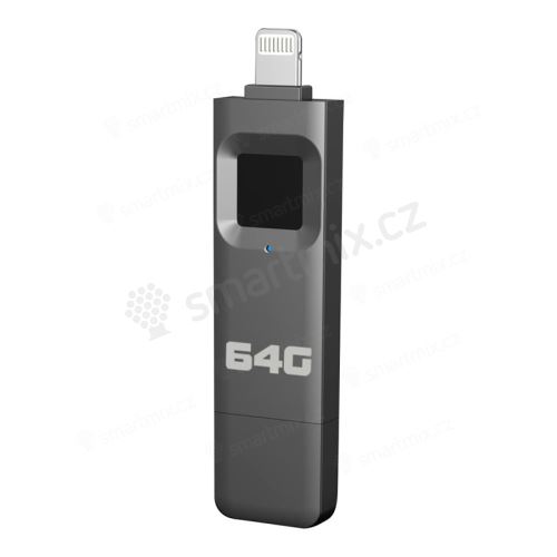 Flash disk pro Apple iPhone / iPad - Lightning / USB-A - kovový - otisk prstu - šedý