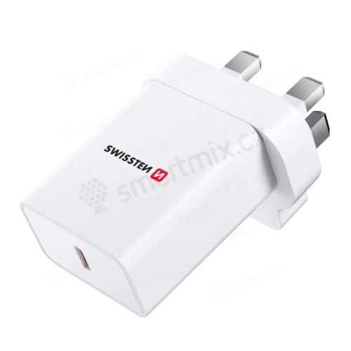 UK napájecí adaptér SWISSTEN - USB-C PD - 25W - bílý