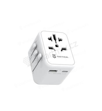 Cestovní adaptér / nabíječka TACTICAL - EU/UK/USA/JAP/AUS/CNY + USB-A + USB-C - bílá