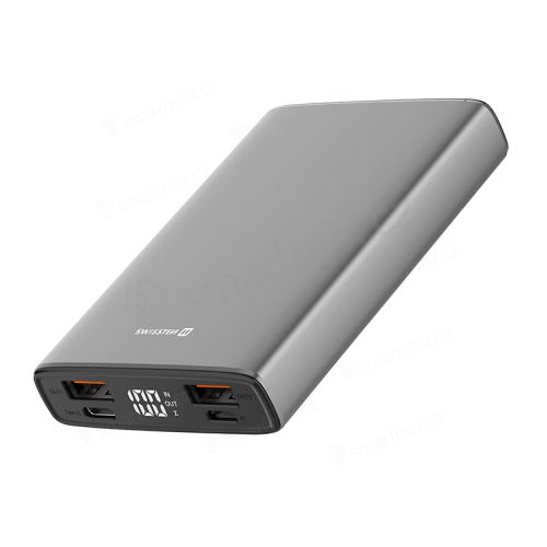 Externí baterie / power bank SWISSTEN Aluminium - USB-A + USB-C - kovová - šedá