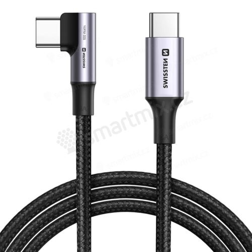 Nabíjecí kabel SWISSTEN - USB-C / USB-C tkanička - kovové koncovky - 100W - 2m - černý