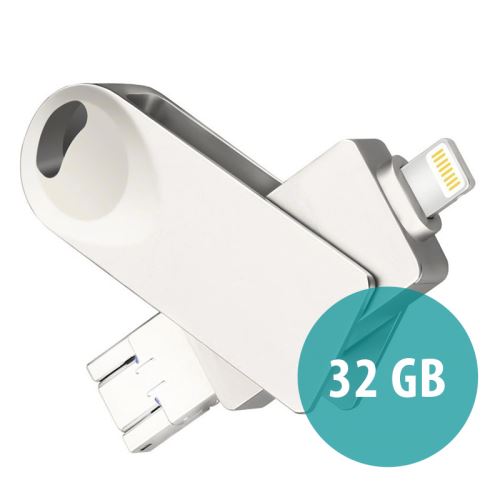 Flash disk 3v1 pro Apple iPhone / iPad / MacBook - Lightning / Micro USB / USB-A - kovový - stříbrný
