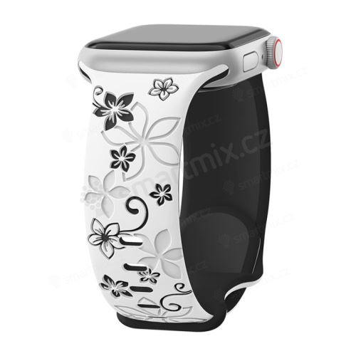 Řemínek pro Apple Watch 49mm / 46mm / 45mm / 44mm / 42mm - M - silikonový - květiny