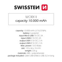 Externí baterie / power bank SWISSTEN Worx II - 2x USB-A + USB-C - 10000 mAh - černá (3)