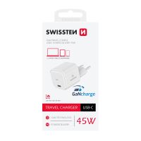 45W EU adaptér / nabíječka SWISSTEN GaN - mini provedení - USB-C + USB-A (1)