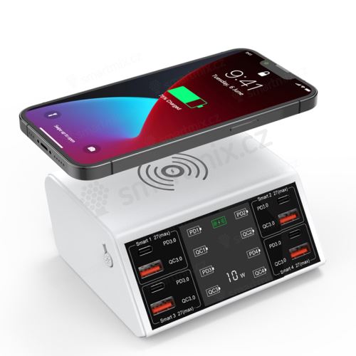 Nabíjecí stanice / nabíječka 9v1 - 100W - 4x USB-A + 4x USB-C + Qi - EU kabel