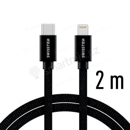 Kabel SWISSTEN Textile - USB-C / Lightning - kovové koncovky - 2m