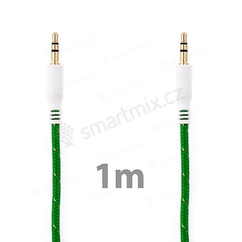 Propojovací audio jack kabel 3,5mm pro Apple iPhone / iPad / iPod a další zařízení - tkanička - fialový
