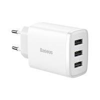 Nabíječka / EU napájecí adaptér BASEUS - 3x USB - 17W - bílý