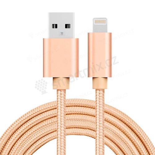 Synchronizační a nabíjecí kabel - Lightning pro Apple zařízení - tkanička - kovové koncovky - černý