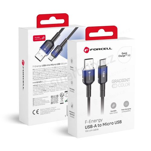 FORCELL F-ENERGY C351 kabel USB A na Micro USB QC3.0 2,4A 18W Gradient 1 m černý