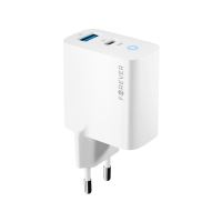 20W EU napájecí adaptér / nabíječka FOREVER - USB-A + USB-C pro Apple iPhone / iPad - bílý (4)