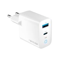 20W EU napájecí adaptér / nabíječka FOREVER - USB-A + USB-C pro Apple iPhone / iPad - bílý 20W EU napájecí adaptér / nabíječka FOREVER - USB-A + USB-C pro Apple iPhone / iPad - bílý