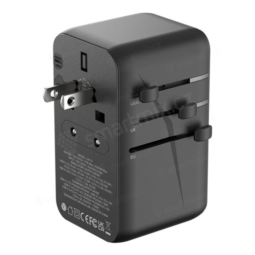 100W Cestovní adaptér / nabíječka MOMAX - EU/UK/USA/JAP/AUS/CNY + 2x USB-A + 2x USB-C - černá