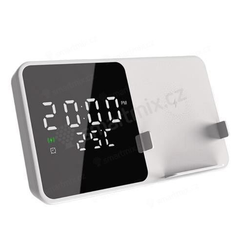 Bezdrátová Qi nabíječka pro Apple iPhone + hodiny / teploměr - 15W