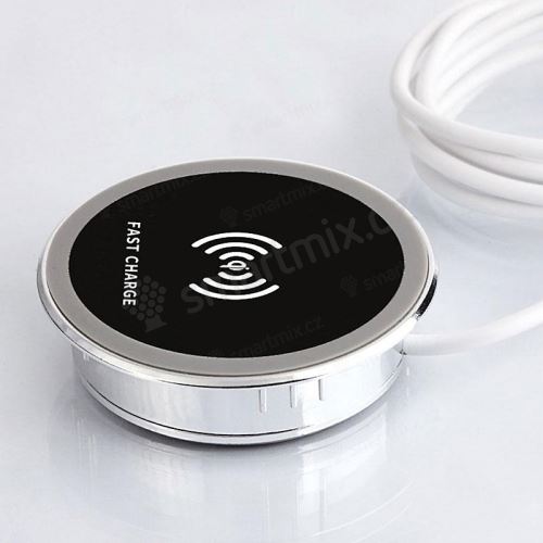 Bezdrátová Qi nabíječka - vestavná do 60mm otvoru - stříbrná / černá