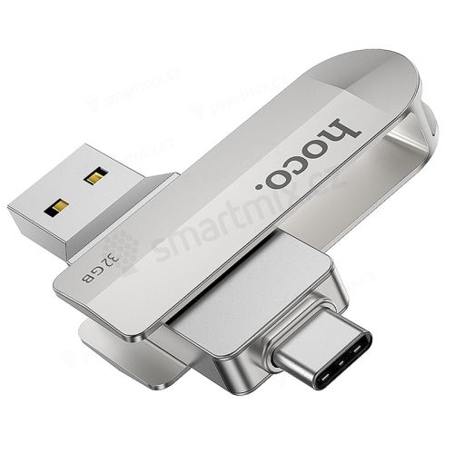 Flash disk 128 GB HOCO 2v1 pro Apple iPad Pro a MacBook - USB-C / USB-A připojení - kovový - stříbrný