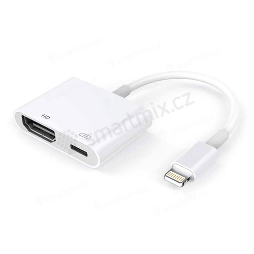 Přepojka / adaptér Lightning na HDMI + Lightning pro Apple iPhone / iPad - 10cm - bílá