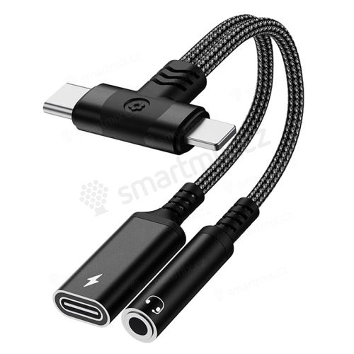 Přepojka / redukce 4v1 pro Apple iPhone - USB-C / Lightning samec na USB-C / 3,5mm jack samice - černá