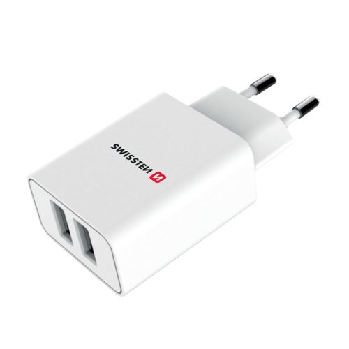 Napájecí adaptér / nabíječka SWISSTEN Smart IC - 2x  USB (2.1A) - EU koncovka - bílý