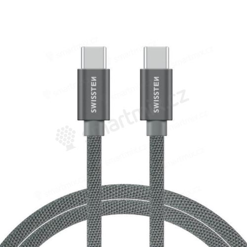 Nabíjecí kabel SWISSTEN Textile pro Apple iPhone / iPad - USB-C / USB-C - 2m - tkanička - stříbrný