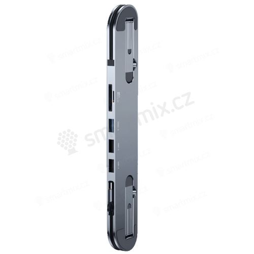Dok / hub + stojánek pro Apple MacBook - USB-C na USB-A + USB-C + HDMI + SD + 3,5mm - šedý