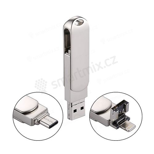 Flash disk YESIDO 4v1 pro Apple iPhone / iPad / MacBook - Lightning / USB / USB-C / Micro USB - kovový - stříbrný