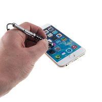 Výsuvné dotykové pero / stylus + antiprachová záslepka na jack konektor pro Apple zařízení - černo-stříbrné s ozdobnými kamínky