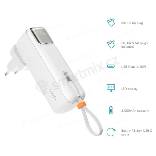 2v1 Externí baterie / powerbanka EPICO 5000 mAh + EU / UK / AU nabíječka USB-C + kabel USB-C
