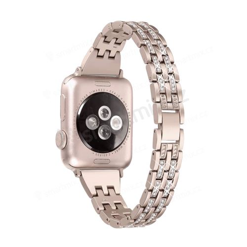 Řemínek pro Apple Watch 44mm Series 4 / 42mm 1 2 3 - s kamínky - kovový