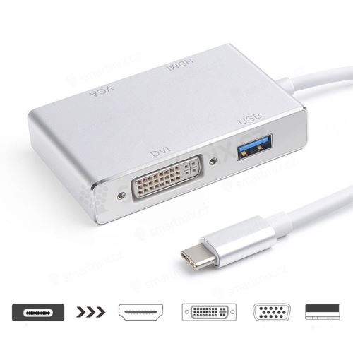 Přepojka / adaptér 4v1 - USB-C na HDMI / VGA / 3x USB-A - stříbrný
