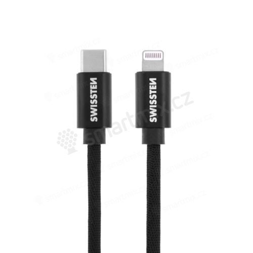 Synchronizační a nabíjecí kabel SWISSTEN - USB-C / Lightning - MFi certifikovaný - tkanička - 1,2m - černý
