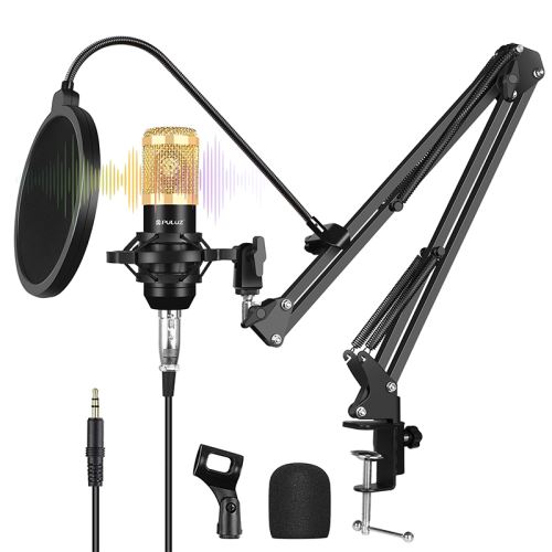 Mikrofon PULUZ - studiový - s ramenem - ASMR kondenzátorový - 3,5mm jack + USB zvuková karta - zlatý