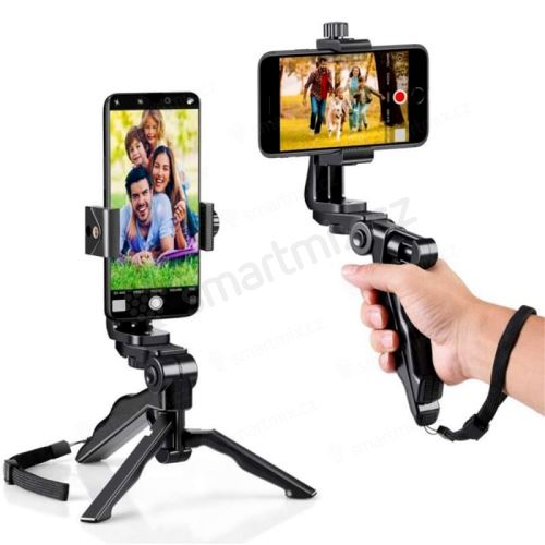 Držák / stativ pro Apple iPhone - univerzální závit 1/4"+ sáňky - otočný držák - černý