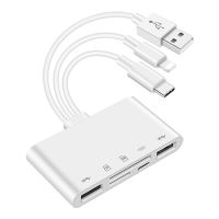 Přepojka / adaptér Lightning / USB-C / USB-A na 2x USB-A + Lightning + SD / Micro SD - bílá Přepojka / adaptér Lightning / USB-C / USB-A na 2x USB-A + Lightning + SD / Micro SD - bílá