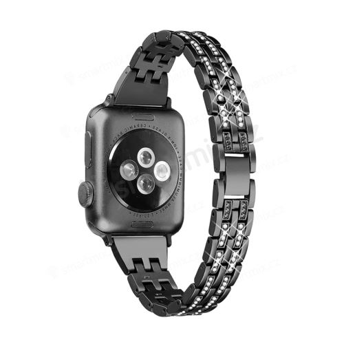 Řemínek pro Apple Watch 44mm Series 4 / 42mm 1 2 3 - s kamínky - kovový