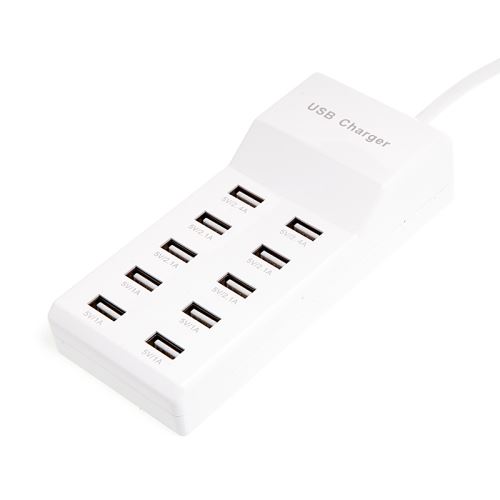 Nabíječka / adaptér - 10x USB (2,4 / 2,1 / 1A) - 1m kabel - bílá