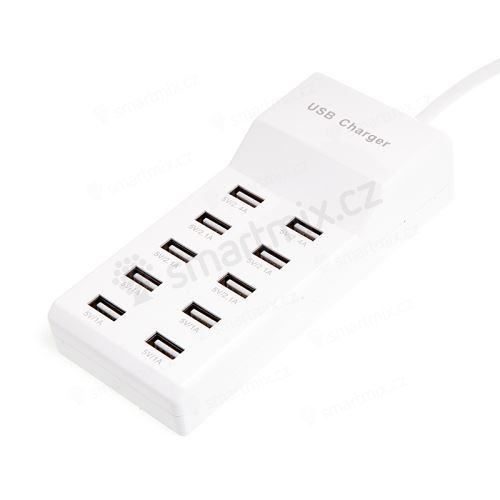 Nabíječka / adaptér - 10x USB (2,4 / 2,1 / 1A) - 1m kabel - bílá