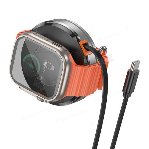 Bezdrátová nabíječka HOCO s výsuvným kabelem typu C kompatibilní s MagSafe a hodinkami APPLE Watch 15W CQ18 stříbrná