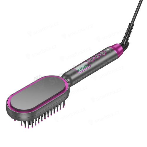 Elektrický hřeben na rovnání vlasů HOCO s digitálním displejem HP44 rose red