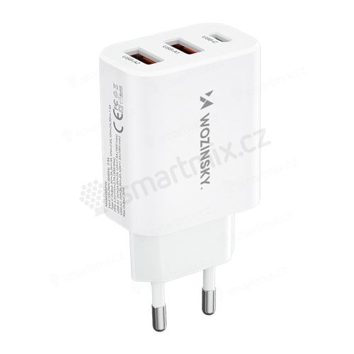 30W EU adaptér / nabíječka WOZINSKY - USB-C + 2x USB-A - bílá