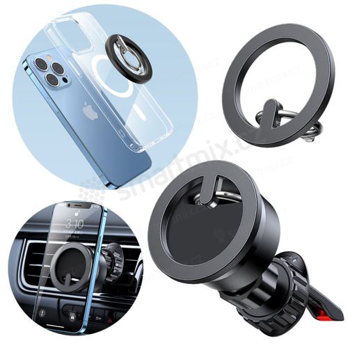 Držák do auta JOYROOM MagSafe kompatibilní - s prstenem - do ventilační mřížky - černý