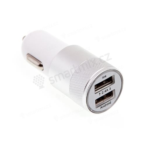 Autonabíječka pro Apple iPhone / iPad - 2x USB (2,4A) - stříbrná / bílá